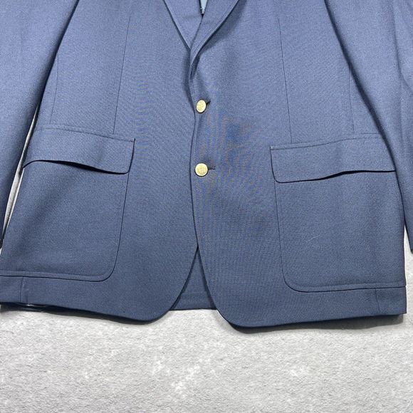 Palm Beach Blazer Mens Size 46 Solid Navy Blue Two Gold Buttons Wool Blend - Picture 3 of 14
